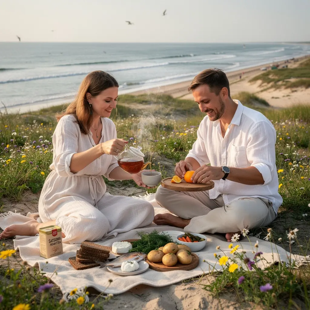 Japonų tradicinė arbatos ceremonija su Satsuma apelsinais.